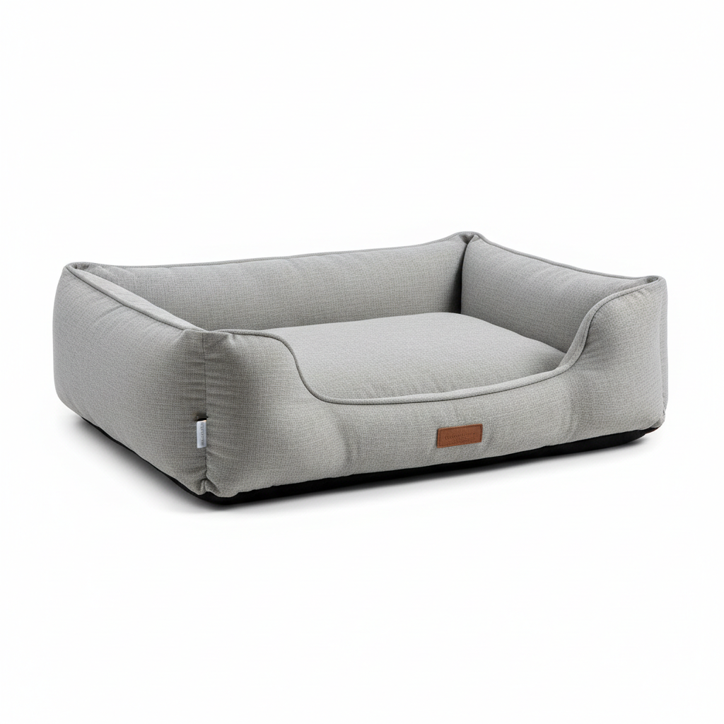 Premium orthopedic memory foam dog bed with bolster sides in light gray